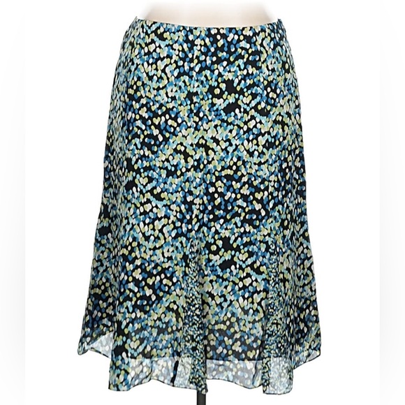 Charter Club 100% Silk Blue Black Abstract A-Line Skirt Size 16 - Picture 2 of 3